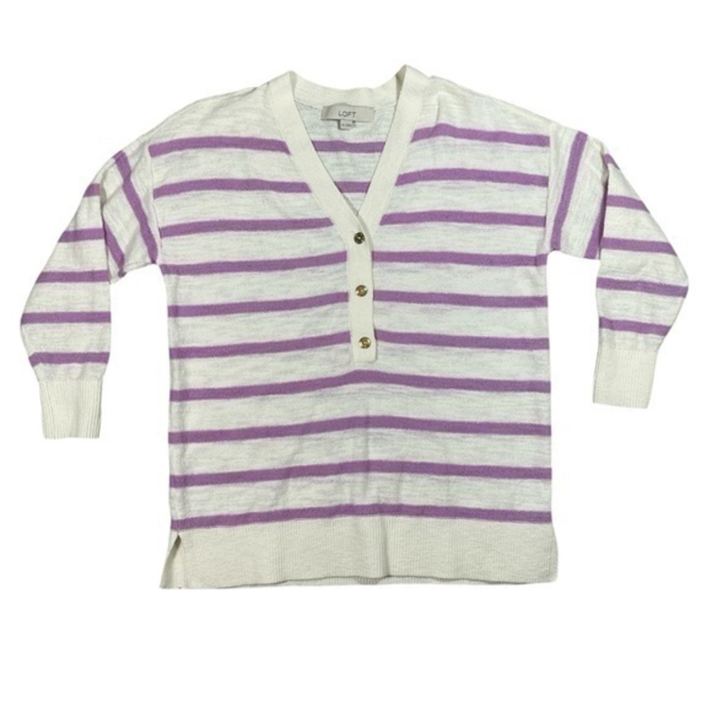 LOFT Striped Drop Shoulder Henley Sweater